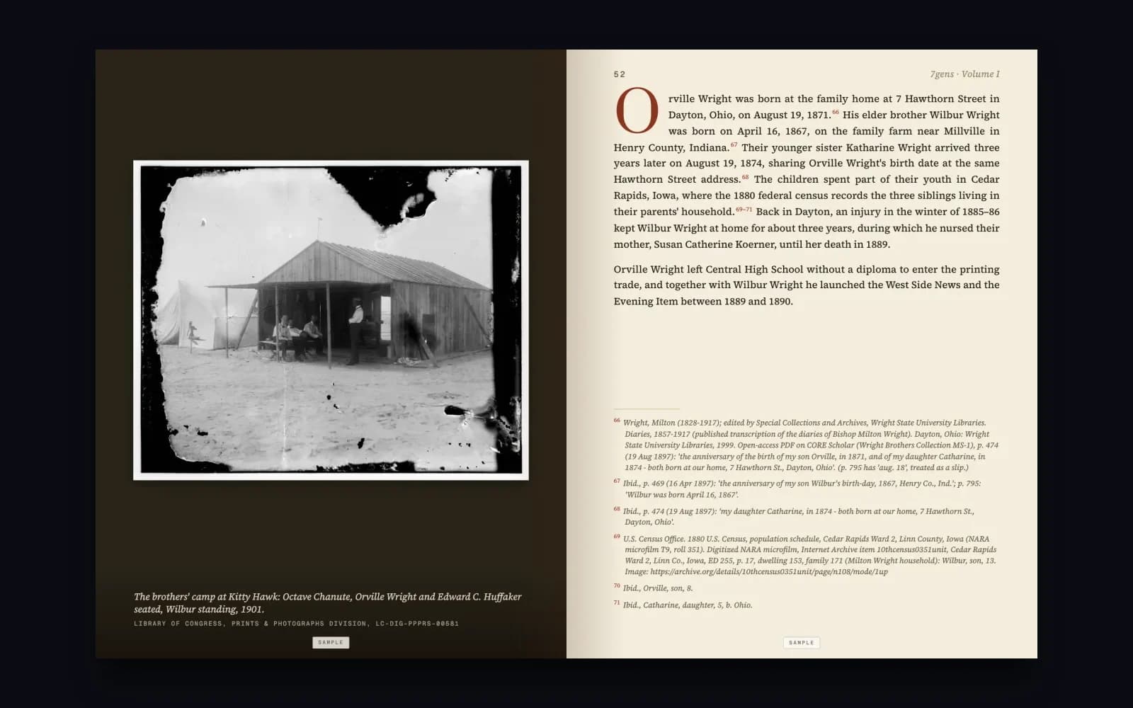 A finished spread of the book, with a photograph and its caption